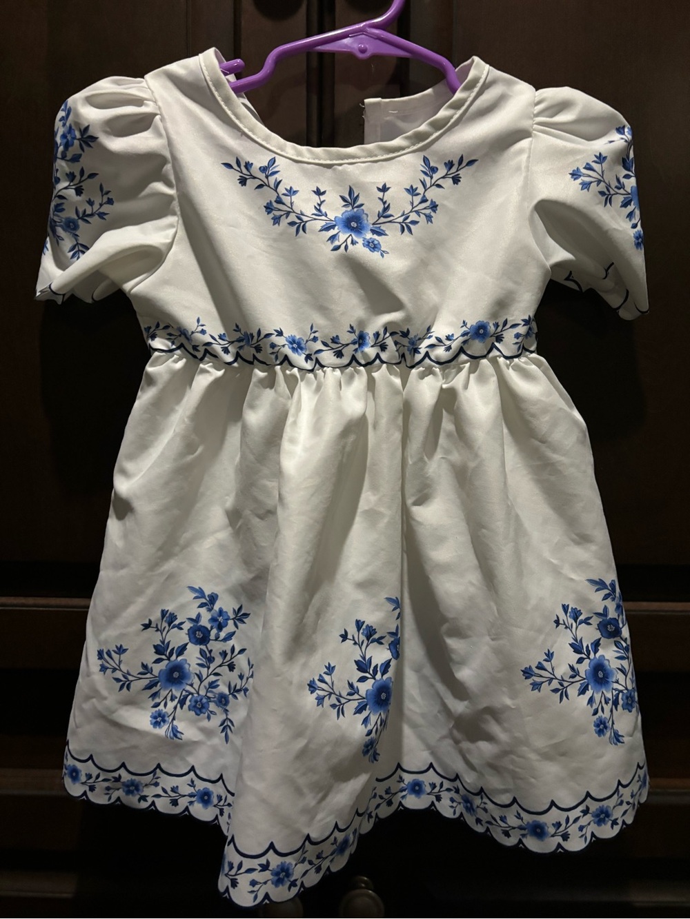 White & Blue Floral Girls' Dress
